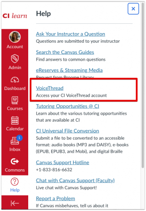 Select Help from the dashboard menu to locate your VoiceThread Account