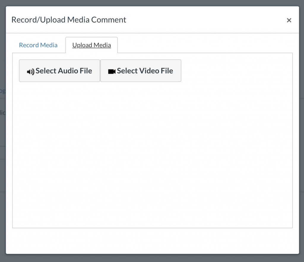 Illustration of the Upload Media tab selected in the Record/Upload Media Comment window.