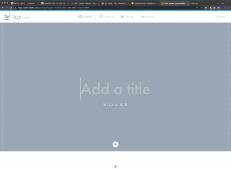 Animated Example of Adding a title and subtitle to a Adobe Spark Page Cover Area
