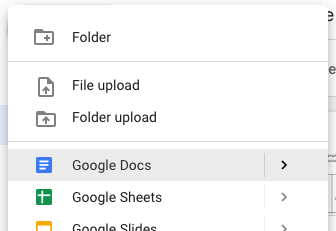 Google Docs option highlighted in the Add New menu's list of options