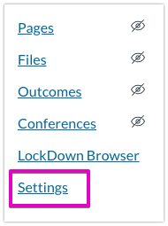 Settings link in course menu
