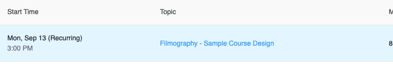 Zoom meeting name highlighted in the topics column