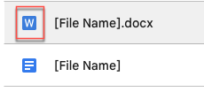 Screenshot of the duplicate files. The top one has the Word icon (W) the the bottom one has the Google Docs Icon