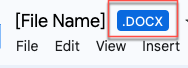 Screenshot of Microsoft Word file opened in CI Docs. Next to the title is a colored tile that says .DOCX