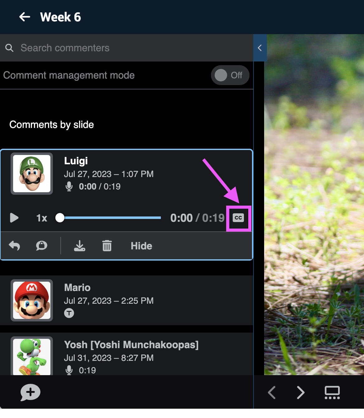 Comment caption button in VoiceThread