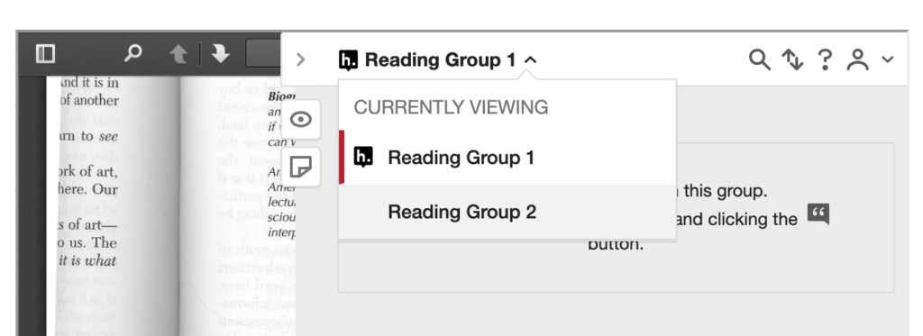 Instructor view of a Hypothesis group assignment with the group drop-down expanded