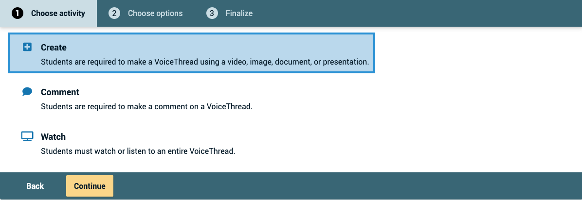 Create option selected in the Assignment Builder options