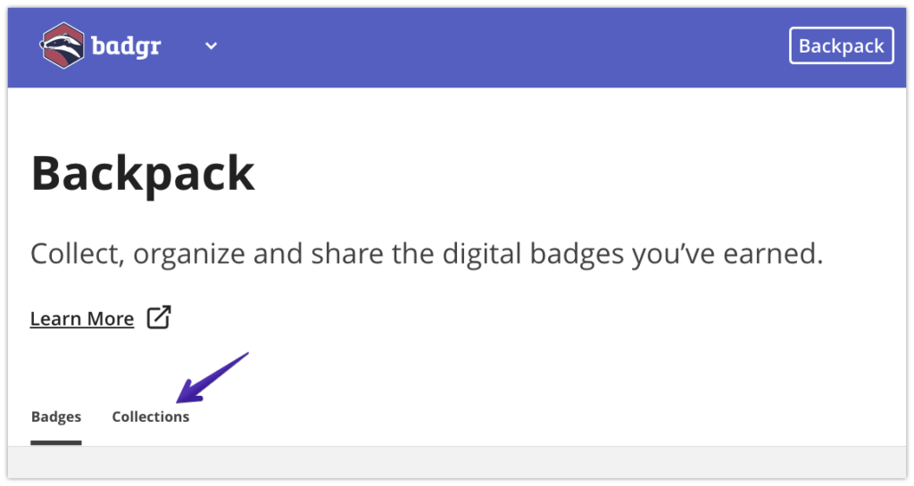 Arrow pointing to "collections" tab