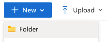 Screenshot of the New folder option within OneDrive