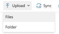 Screenshot of the upload files button within OneDrive