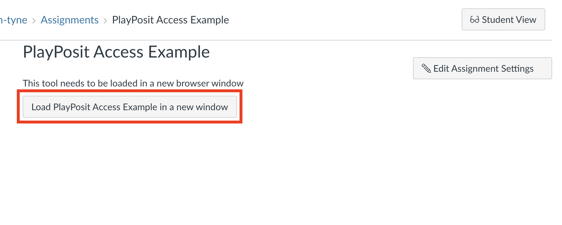 Screenshot of Canvas assignment page with Load External Tool (PlayPosit in this case) highlighted.