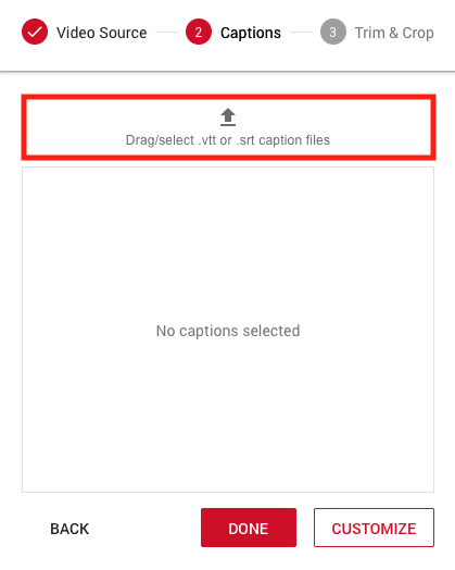 Screenshot of captioning window highlighting "Drag/select captions" button at the top of the screen.