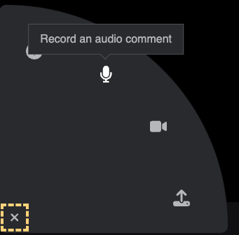 Recording a audio comment option highlighted with a text box saying "Recording an audio comment" above the icon.