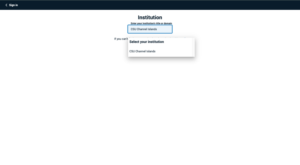 An image of a box where a user would type the institutions name.