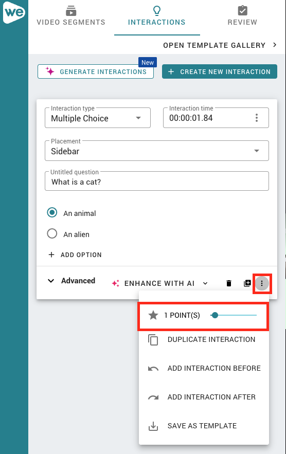 Red box outlining the 3 stacked dots and the points slider on the popup