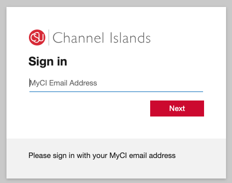 CSU Channel Islands sin in screen with email field