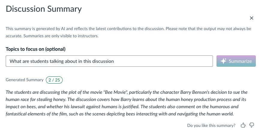 Example of an automatically generated discussion summary
