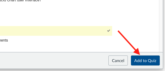 The final Generated Questions Preview screen, where instructors can confirm the AI-generated questions and select the Add to Quiz button to include them in the quiz.