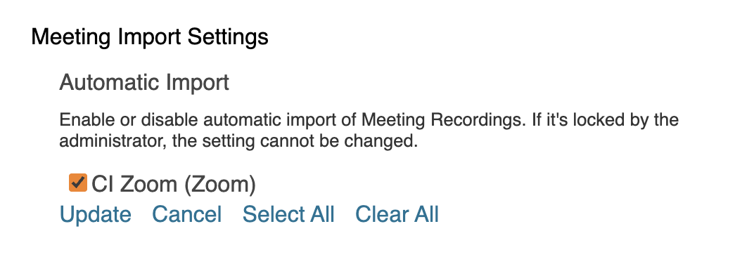 Screenshot showing the CI Zoom (Zoom) checkbox in context of the Panopto interface